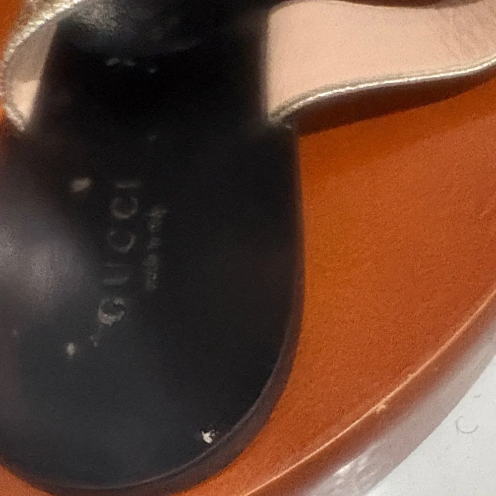 Gucci Black Footbed Sandals with Gold Metallic Straps
